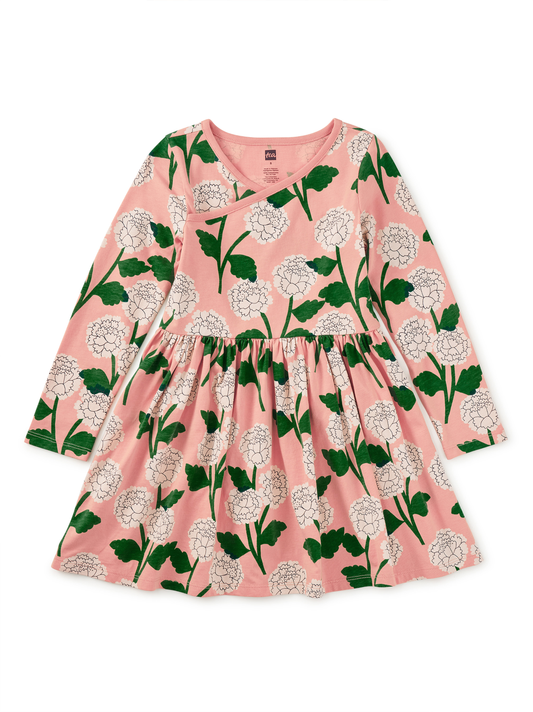 Long Sleeve Wrap Neck Dress - Chrysanthemums