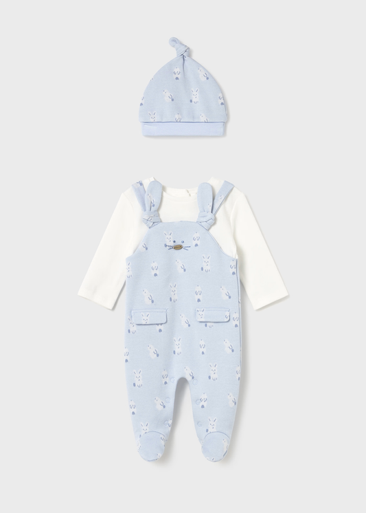 Newborn Boy One Piece with Hat - Sky