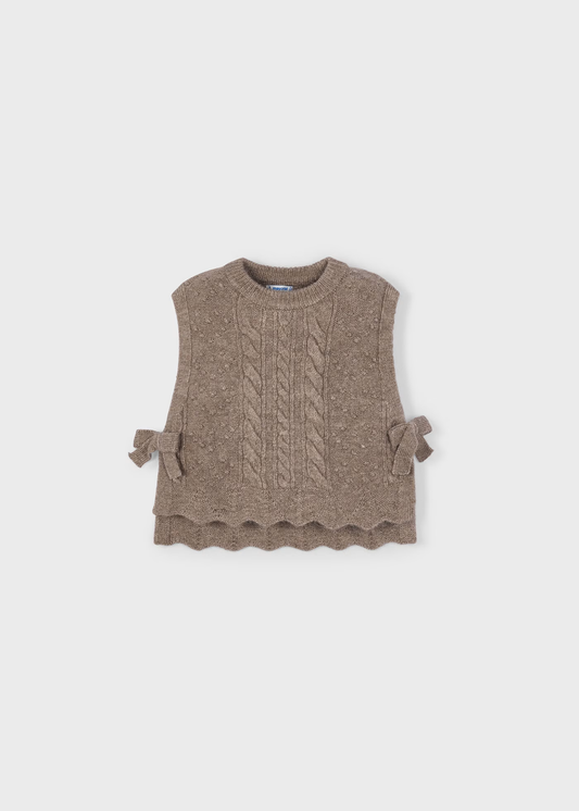 Girl Knit Vest with Side Bows - Taupe