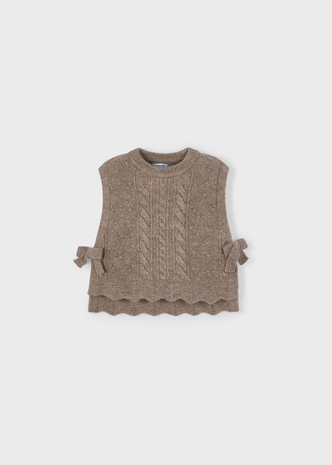 Girl Knit Vest with Side Bows - Taupe