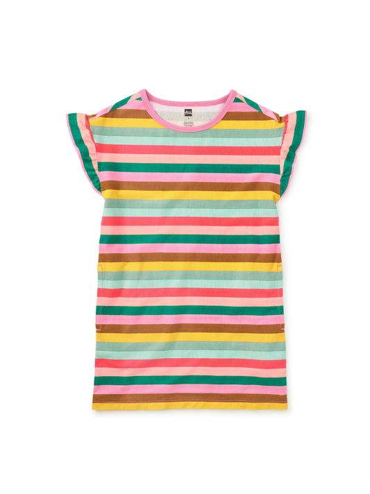 Flutter Sleeve Shift Dress - San Sebastian Stripe