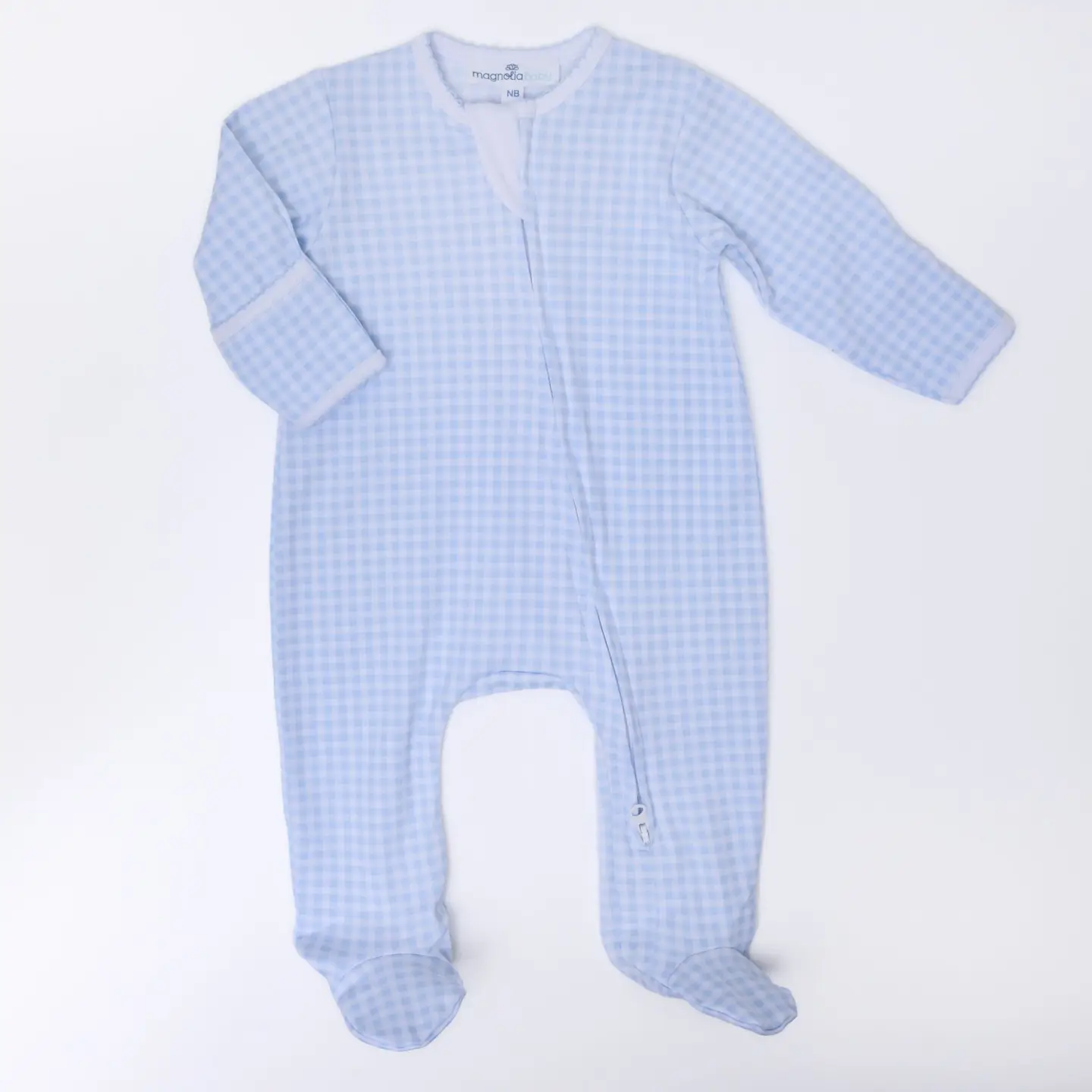 Mini Checks Zip Footie - Light Blue
