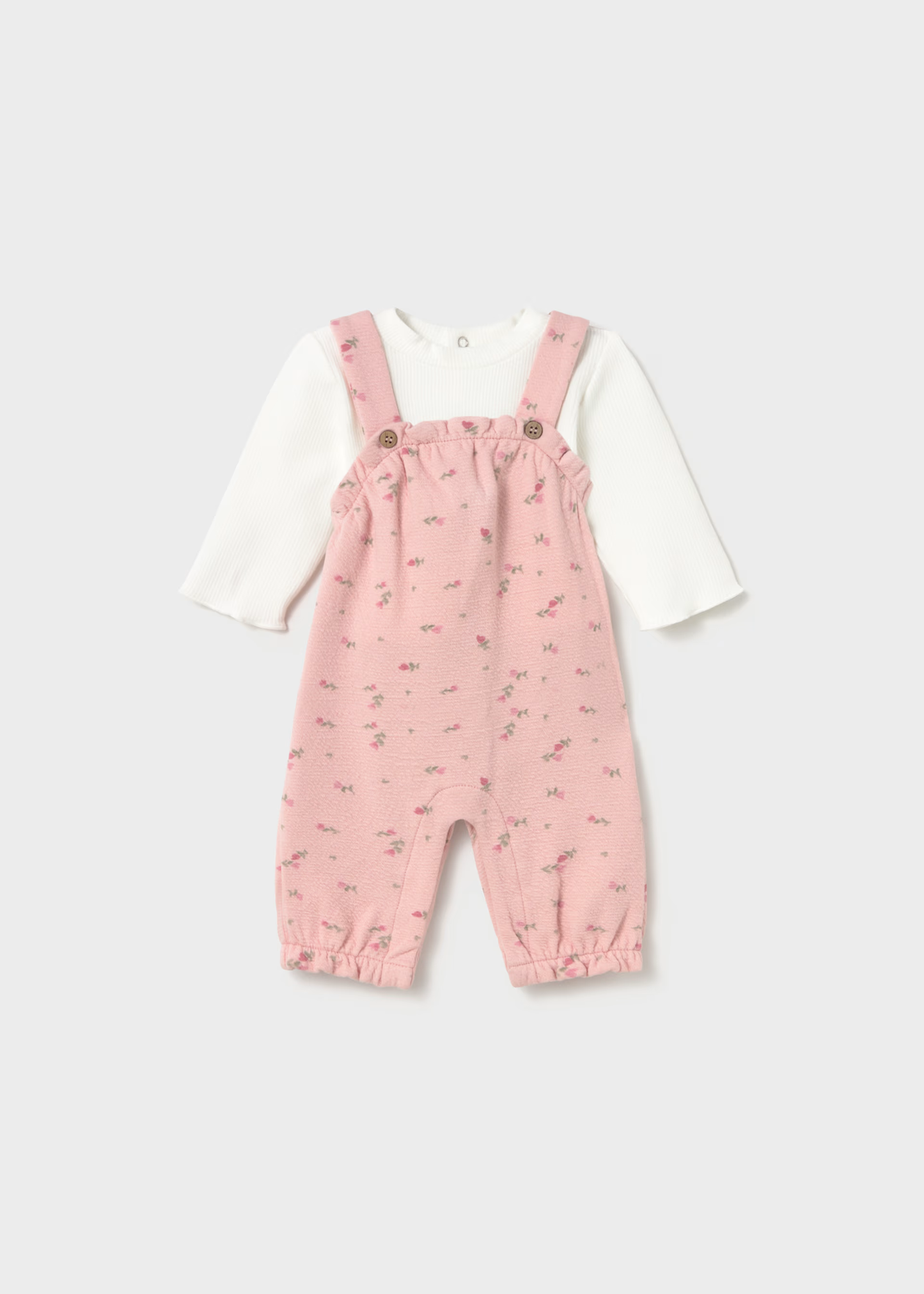 Newborn Girl Printed Dungaree and Sweater Set - Off White pink