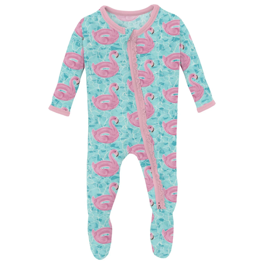 Print Muffin Ruffle Footie with 2 Way Zipper in Pool Party