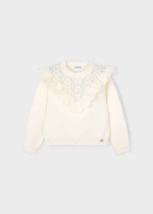 Girl Openwork Knit Sweater - Macchiato