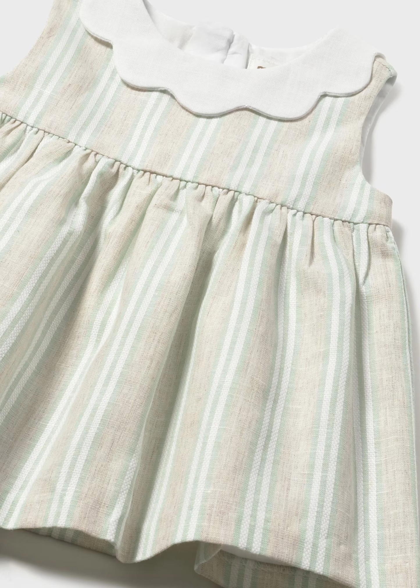 Girl Striped Linen Dress - Aqua
