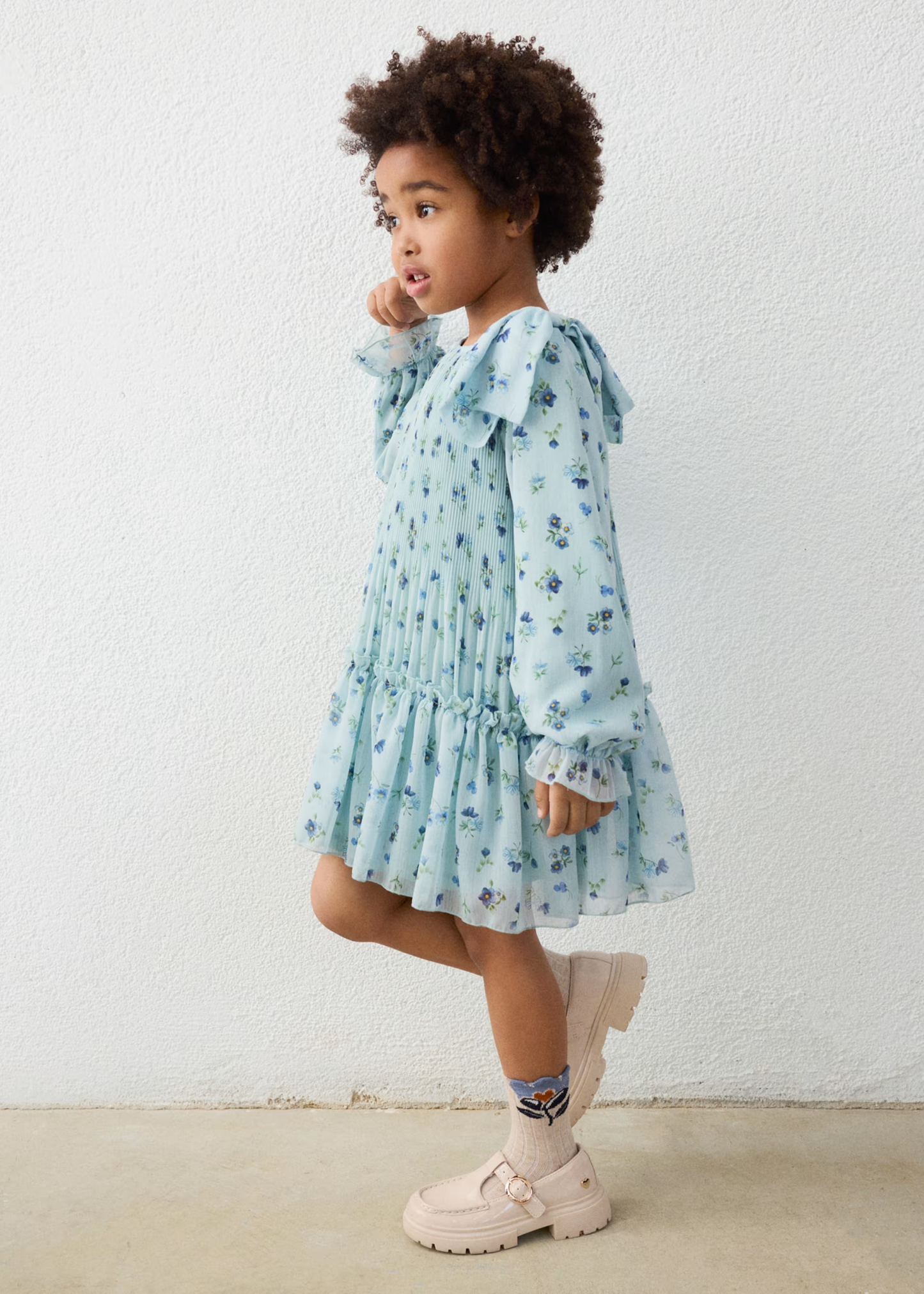 Girl Printed Pleated Dress - Anise