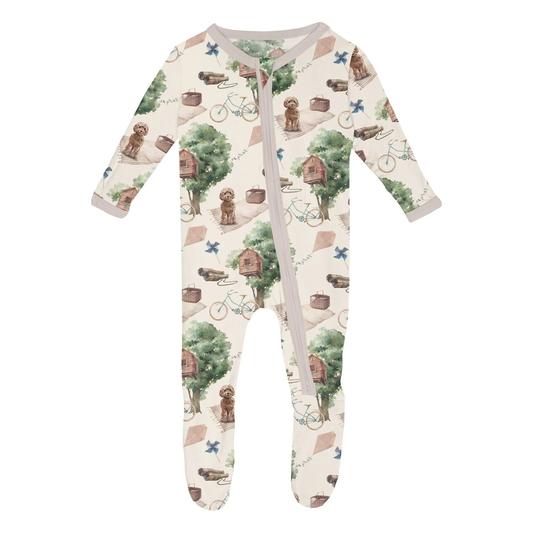 Print Footie with 2 Way Zipper in Natural Tree House