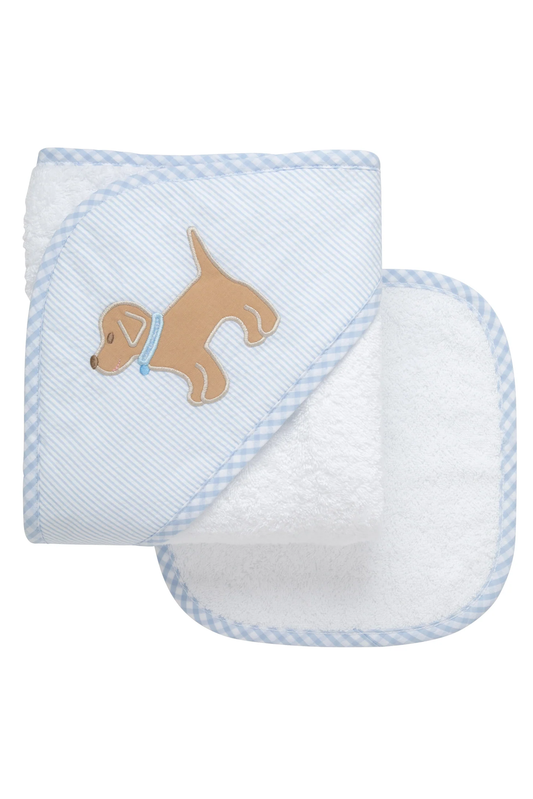 Puppy Baby Hooded Towel & Washcloth Set - Blue