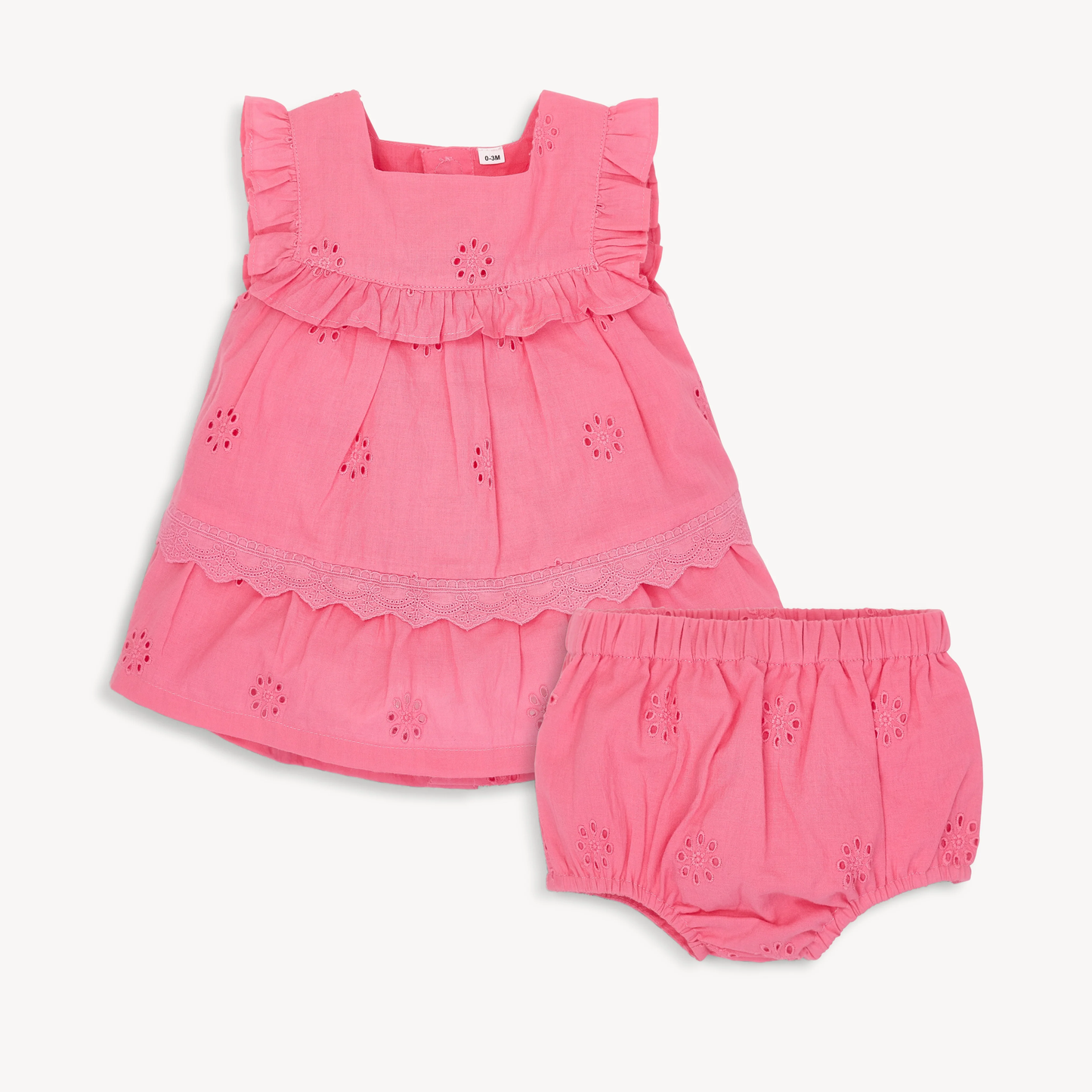 Magnetic Me All A-Flutter Cotton Poplin Magnetic Little Baby Ruffle Sleeve Dress + Diaper Cover Set
