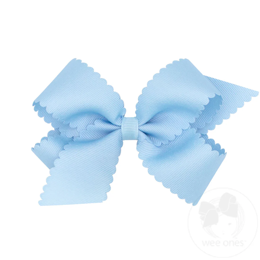 Medium Grosgrain Hair Bow with Scalloped Edge - Millenium Blue