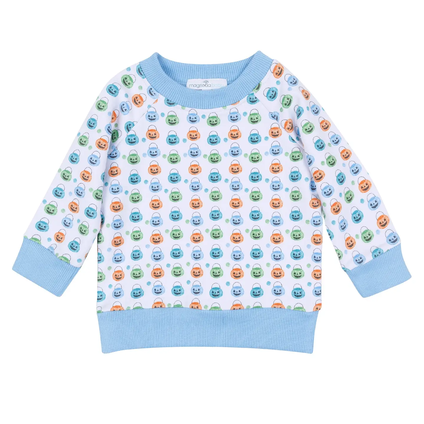 Pumpkin Party Print Pullover Sweatshirt - Light Blue