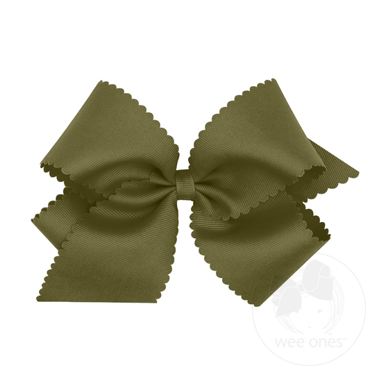 King Grosgrain Hair Bow Scalloped Edge - Sage