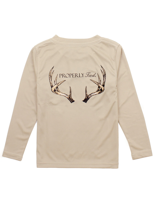 Boys Performance Tee Long Sleeve Vintage Antler Sand