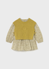 Baby Dress with Faux Knit Vest - Light Olive
