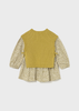 Baby Dress with Faux Knit Vest - Light Olive