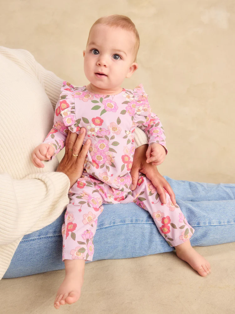 Ruffle Shoulder Baby Romper - Rosa Canina