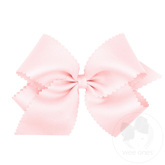 King Grosgrain Hair Bow Scalloped Edge - Powder Pink