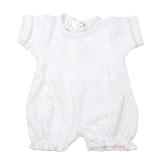 Short Sleeve Cuffed Gathered Bubble - White with Pink