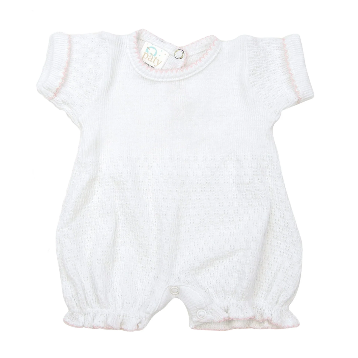 Short Sleeve Cuffed Gathered Bubble - White with Pink
