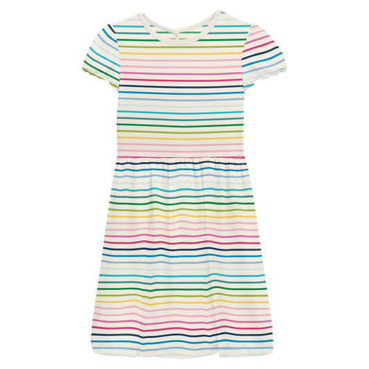 Flutter Sleeve Twirl Dress with Pockets - Happy Stripe