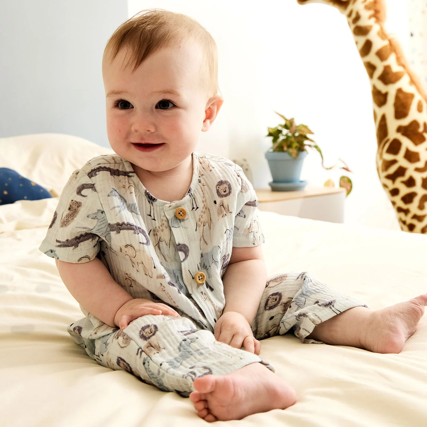 Jungle Jazz Cotton Gauze Magnetic Short Sleeve Romper