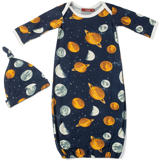 Planets Bamboo Newborn Gown & Hat Set