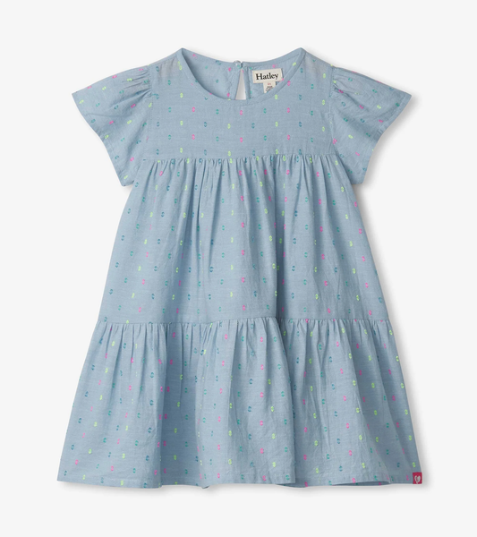 Bright Spot Chambray Woven Cake Puff Dress