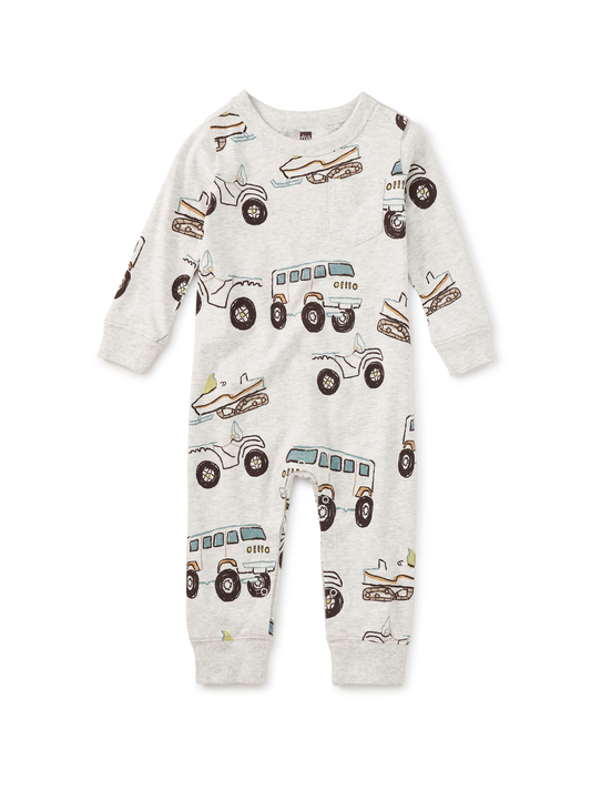 Long Sleeve Pocket Baby Romper - Snow Vehicles