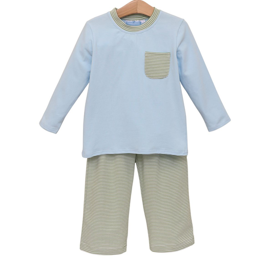Preston Pant Set - Green Stripe/Light Blue
