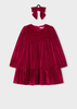 Girl Velvet Dress With Scrunchie - Red