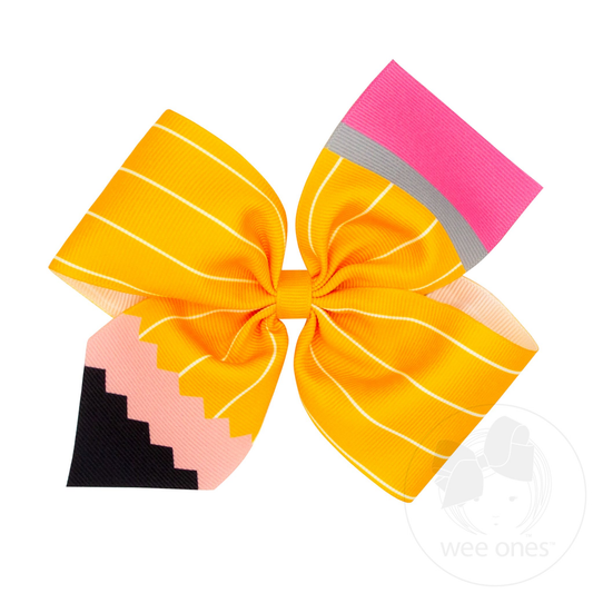 King Pencil Print Grosgrain 2-Loop Hair Bow
