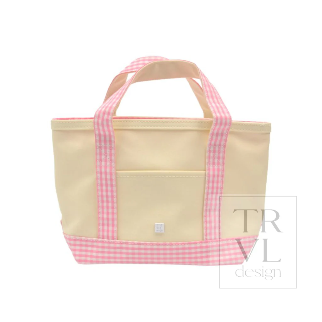 Mini Tote - Coated Canvas Natural with Gingham Pink Trim