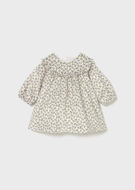Newborn Girl Printed Velvet Dress - Olive