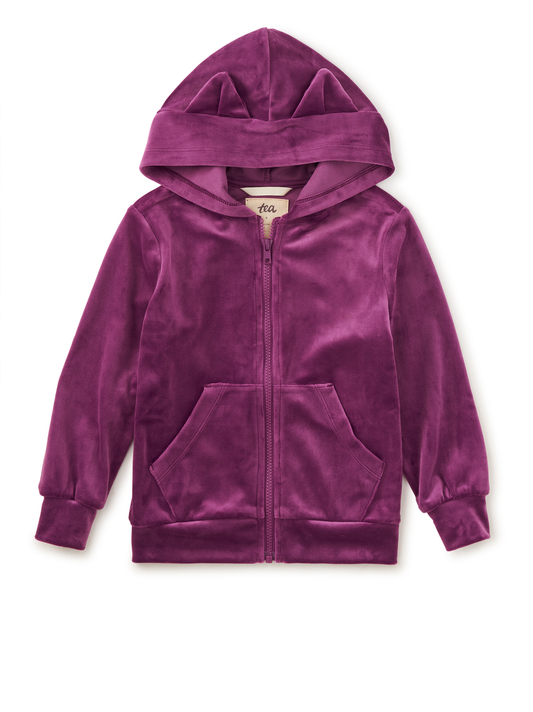 Cat Ears Velour Hoodie - Cosmic Berry