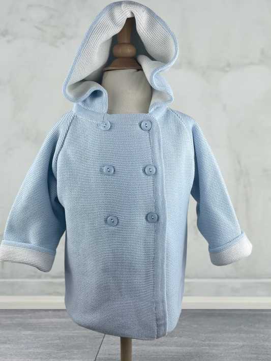 Cotton Seed Stitch Double-Breasted Jacket - Blue/Cream