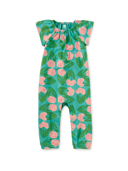 Tulip Sleeve Babby Romper - Carnation Floral