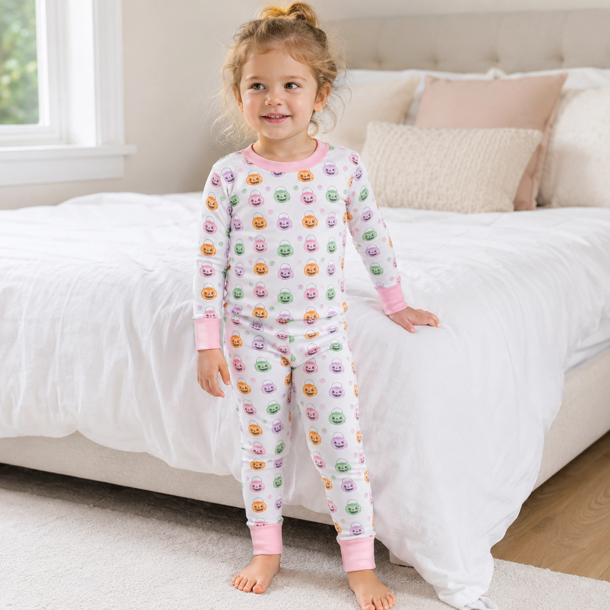 Pumpkin Party Long Pajamas - Pink