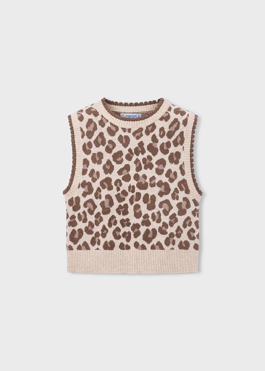 Girl Knit Vest - Leopard
