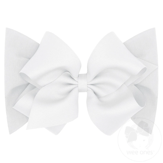 Small King Grosgrain Bow Matching Cotton Jersey Baby Headband - White