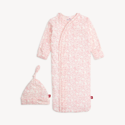 Pink Herds of a Feather Modal Gown + Hat with Ruffle