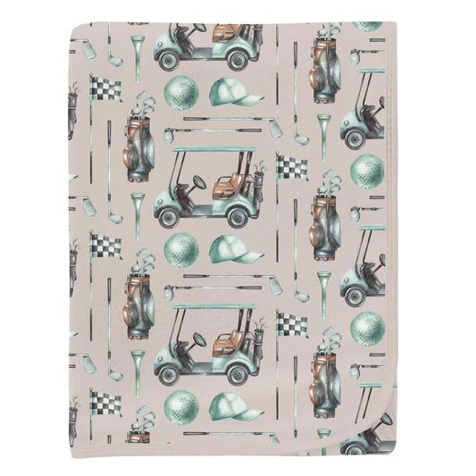 Print Swaddling Blanket in Latte Golf