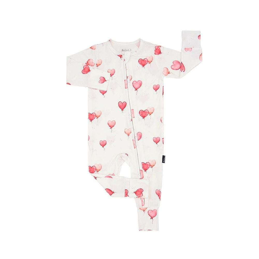 Footless Sleeper with Fold-Over Cuffs - Heart Balloons