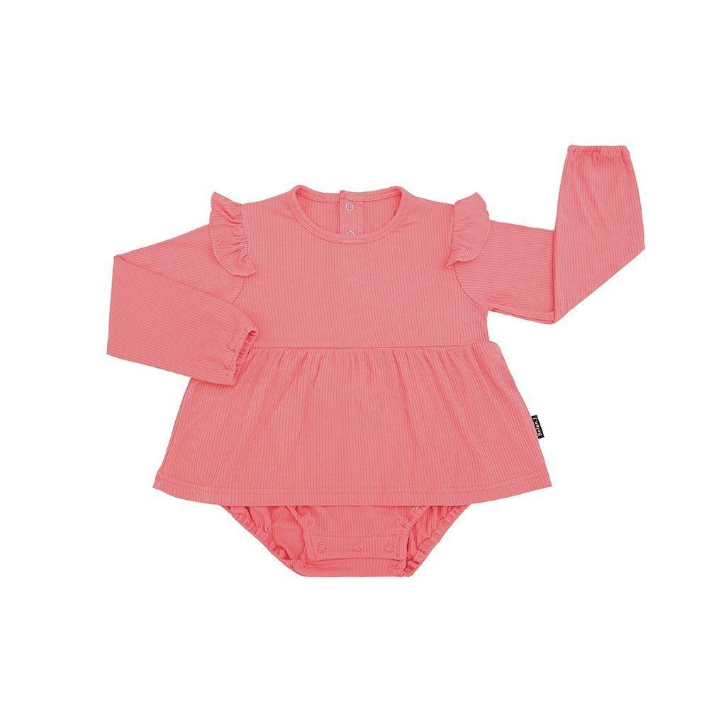 Ribbed Bamboo Long Sleeve Skirted Onesie - Candy Pink