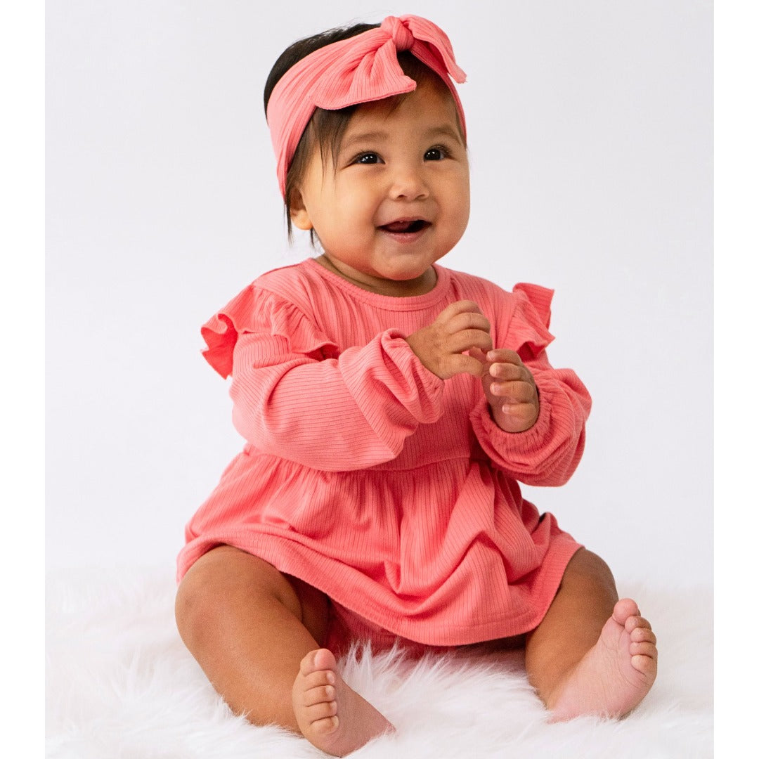 Ribbed Bamboo Long Sleeve Skirted Onesie - Candy Pink