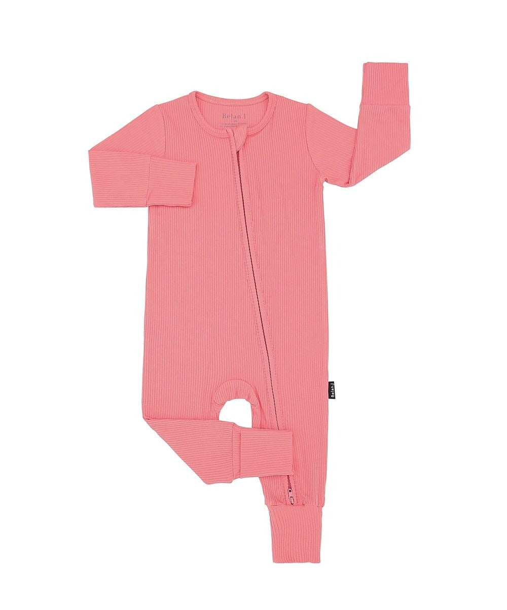 Ribbed Bamboo Footless Sleeper with Fold Over Cuffs - Candy Pink
