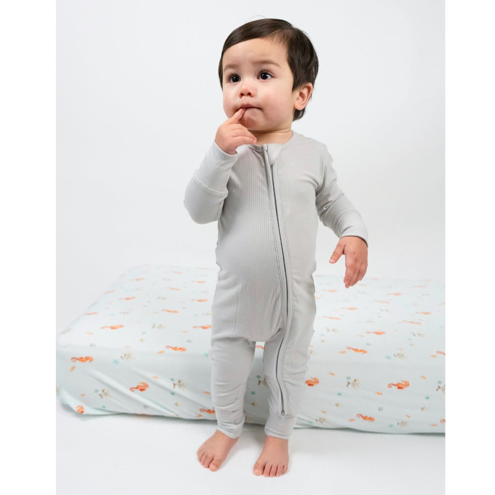 Ribbed Bamboo Footless Sleeper with Fold-Over Cuffs - Silver Cloud