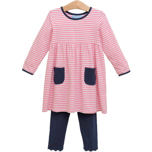 Annie Pants Set - Navy Stripe with Pink