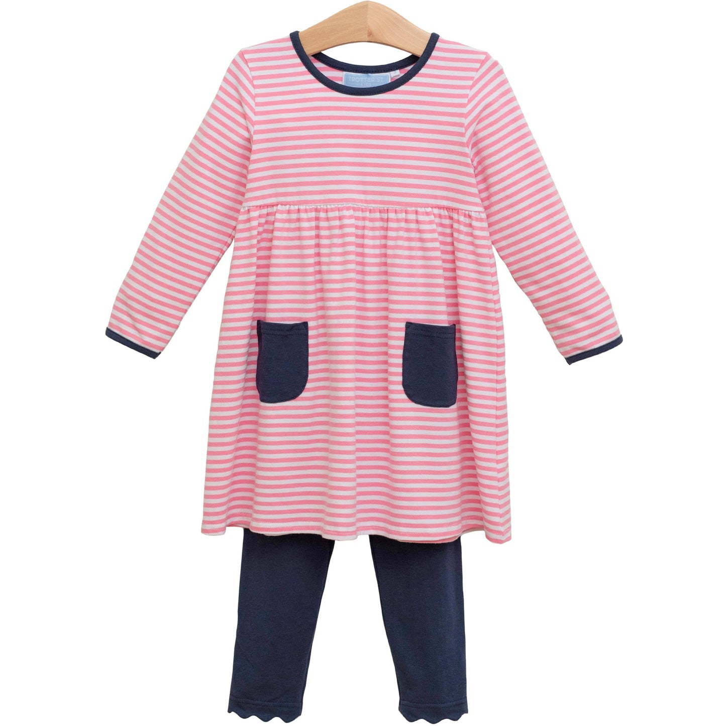 Annie Pants Set - Navy Stripe with Pink
