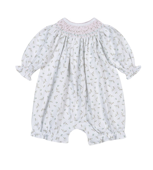 Bella Pink Floral Pima Hand Smocked Bishop Bubble